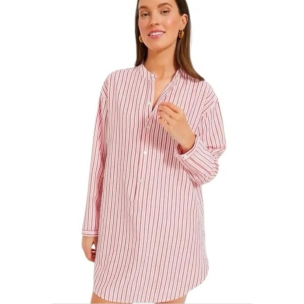 Tuckernuck Bodie Cover-Up Shirt Dress Strawberry Stripe Seersucker Size M Beach